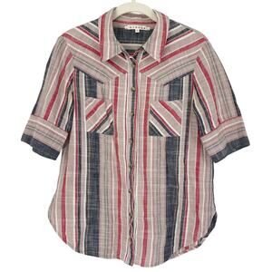 XiRENA Weslyn Button Up Short Sleeve Striped Shirt 100% Cotton Size Small